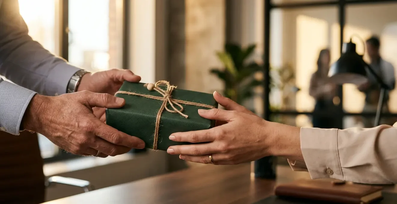 Scène symbolisant la transformation de clients en ambassadeurs de marque grâce aux objets publicitaires