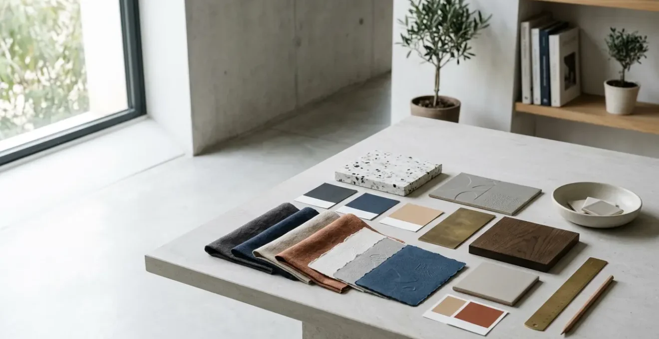 Composition minimaliste d'objets de marque physiques brandés avec cohérence visuelle