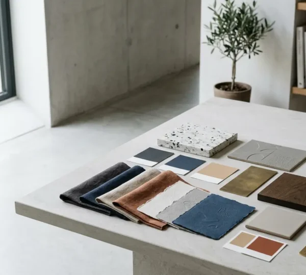Composition minimaliste d'objets de marque physiques brandés avec cohérence visuelle