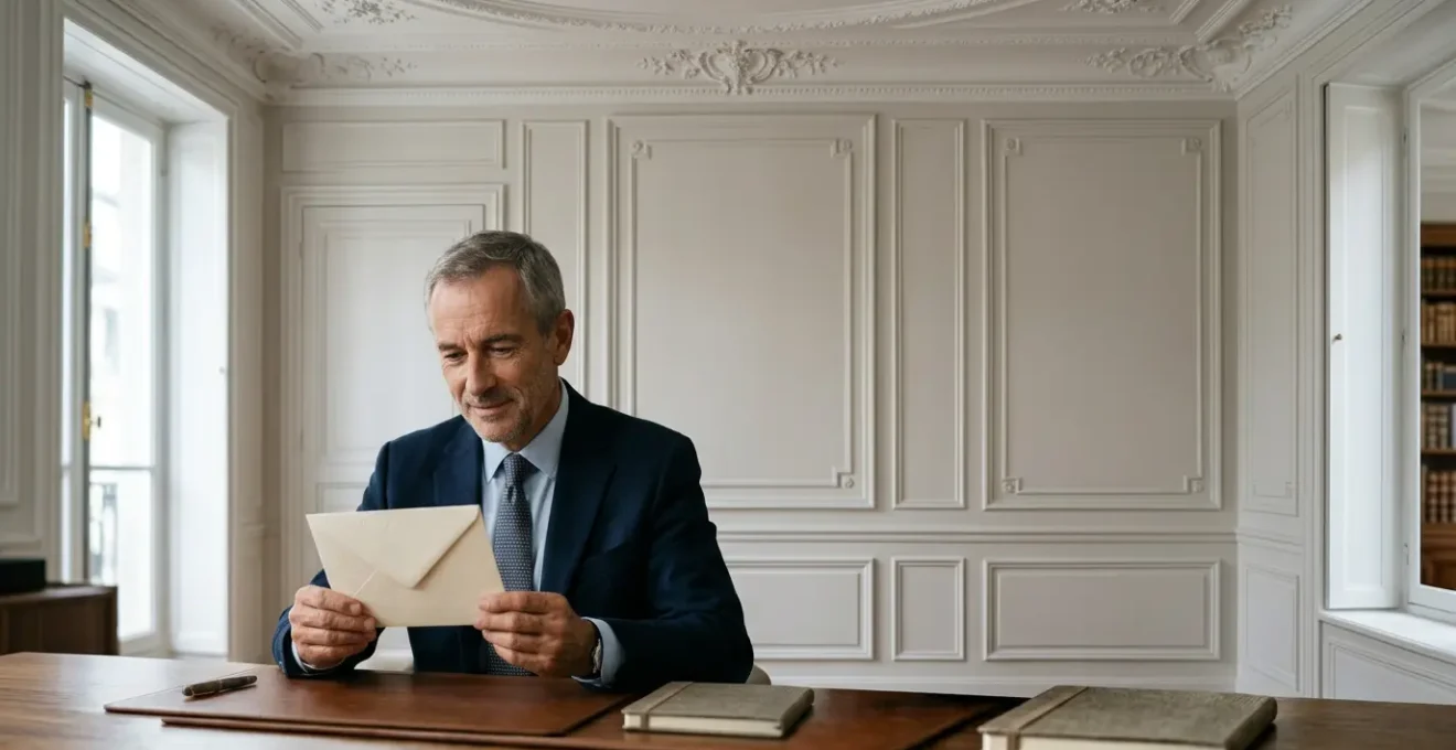 Dirigeant d'entreprise expérimenté consultant un courrier personnalisé de qualité dans un bureau moderne